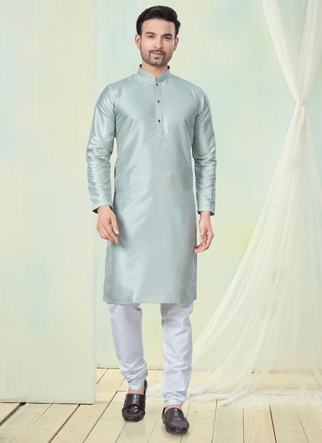 Pure Silk Light Blue Casual Wear Pintex Work Readymade Kurta Pajama